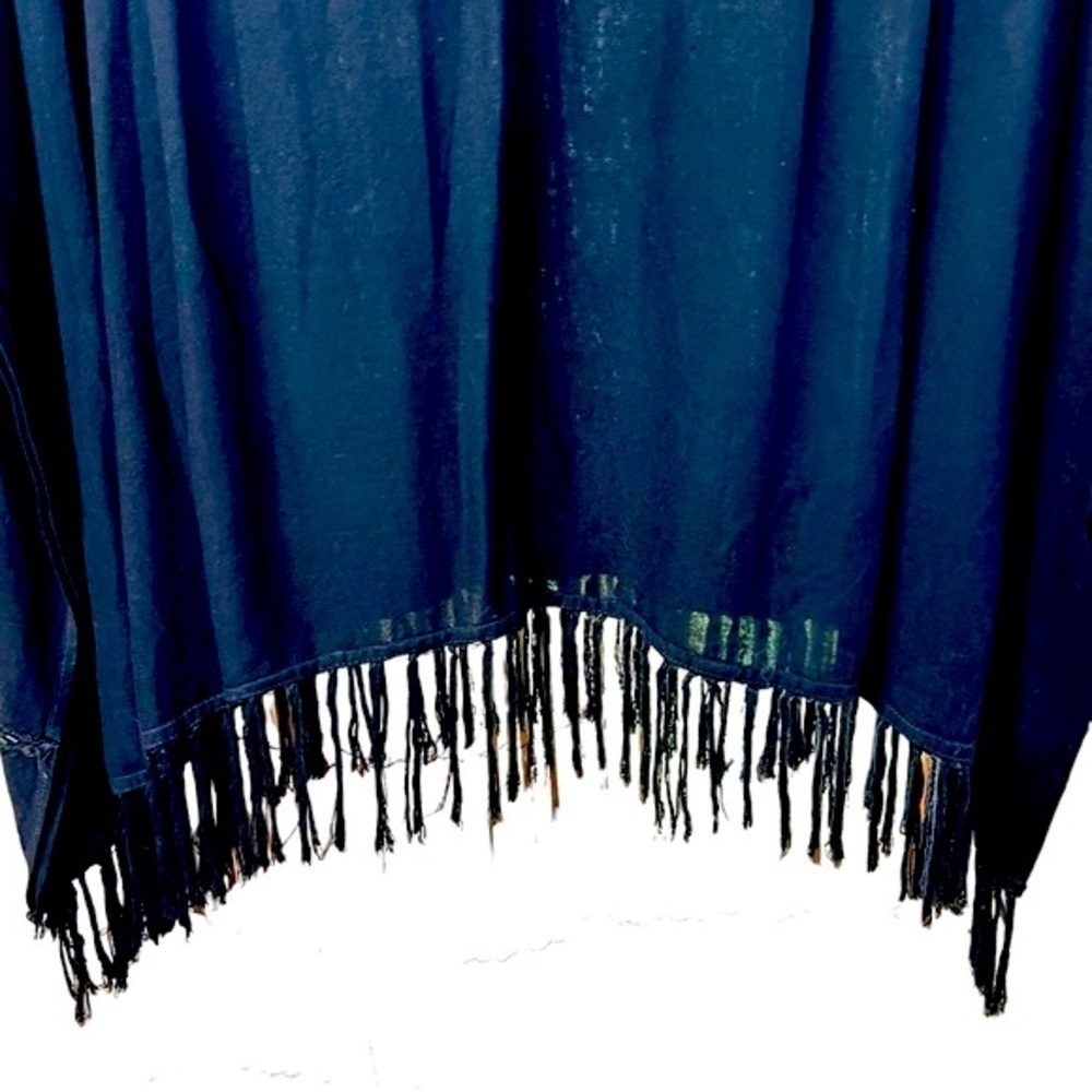 Meetu Magic Boho Kimono Black Beaded Fringe Tassel Hem Arm Holes Cover Up 1XL - Picture 10 of 11